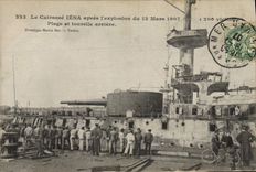 VINTAGE POSTCARD Warship armours It Iena after the Plage explosion and turret late