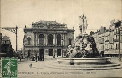 VINTAGE POSTCARD Montpellier the Theater and the fountain of the Three Graces