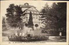 VINTAGE POSTCARD Theater seen of the public garden Steinbach Mulhouse