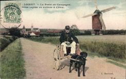 CPA Chien Chiens Loiret la poste en Campagne Service rapide en voiture a chien Briare Moulin 
