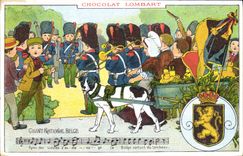 CPA Chien Chiens Chocolat Lombard Chant national belge Lion TOP