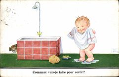 VINTAGE POSTCARD will Illustrateur Child Bath Dog How I make to leave?