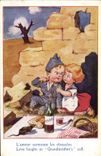 VINTAGE POSTCARD Illustrateur Children the love surmounts the Militaria obstacles