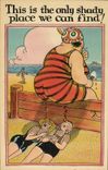 VINTAGE POSTCARD Illustrator Thsi is the only shady palce we edge find strong Woman