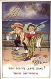 VINTAGE POSTCARD Illustrator Right Why did we leave home Dog Children