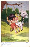 CPA Illustrateur Enfants Balancoir Right 