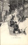 VINTAGE POSTCARD Winter sports Ski Pleasures of winter Children Toboggan