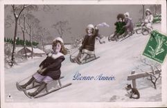 CPA Sports d'hiver Ski Enfants Luge Chat chaton 