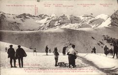 VINTAGE POSTCARD Winter sports Ski Luchon Superbagneres On the plate one day of contest Fund of the mountains of Lily Toboggan