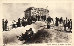 VINTAGE POSTCARD Winter sports Ski Superbagneres Departure of ujn bob Bobsleigh