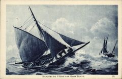 CPA Bateau Voilier Barques de peche par gros temps
