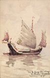 VINTAGE POSTCARD Sailing Bateau On Yanh Z Kiang dog Clouded