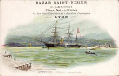 CPA Bateau Bazar Saint Nixier Lextrat Place Saint Nizier Rue Paul Chenavard Rue de la Fromagerie Apurimac Perou Batiment