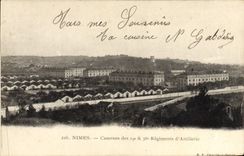 La POSTAL Militaria de la VENDIMIA acuartela los cuarteles de Nimes de 19 y los regimientos 38eme de la artillería
