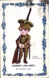VINTAGE POSTCARD Child Soldier Militaria Forget me not Fred Spurgin