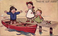 VINTAGE POSTCARD Enfants Fishes sinning