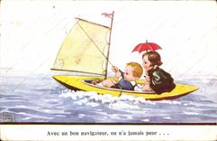 VINTAGE POSTCARD Children Boat John Witts