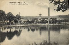 VINTAGE POSTCARD House Pernod Wire Doubs in front of the gardens of the factory