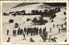 VINTAGE POSTCARD Winter sports Ski Mount Ventoux Departure of a race of skiers to the Serene Mount
