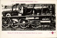 VINTAGE POSTCARD Train Engine Machine 141.050 Detail of the distribution Fox by valves
