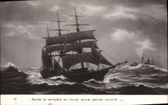 CPA Bateau Voilier Apres la tempete en route sous petite voilure