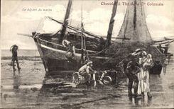 VINTAGE POSTCARD Sailing Boat the departure of the sailor Chocolate & The of the Colonial Co