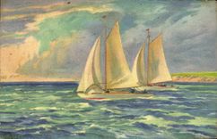 VINTAGE POSTCARD Boat 2 Sailing ships in race