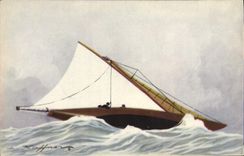 VINTAGE POSTCARD Sailing Boat Yachts with the Haffner close reef