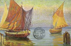 VINTAGE POSTCARD Sailing Bateau Fishes Italy