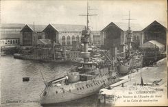 VINTAGE POSTCARD Warship Cherbourg ships of the squadron of North and holds in construction