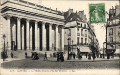 VINTAGE POSTCARD Nantes the Graslin Theater and the street Crebillon
