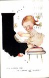 VINTAGE POSTCARD Illustrator Child piano
