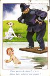 VINTAGE POSTCARD Illustrateur Child Organizes Police Dog