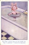 VINTAGE POSTCARD Illustrator Child Bath-tub