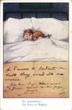 VINTAGE POSTCARD Illustrator Children with the bed