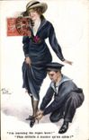 VINTAGE POSTCARD Illustrator Woman Militaria Sailor