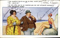 VINTAGE POSTCARD Illustrator strong Man and Strong woman