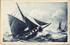 CPA Bateau Barques de peche par gros temps