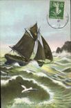 CPA Bateau Voilier Barque de peche un coup de vent