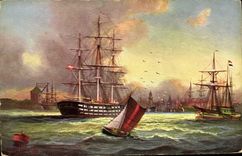 VINTAGE POSTCARD Sailing Boat Copenhagen Harbor