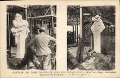 CPA Militaria Cantine des deux drapeaux pour les permissionnaires Croix Rouge americaine Sculptures du promenoir 