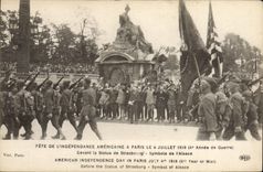 CPA Militaria Fete de l'independance americaine a Paris 14 juillet 1919 Devant la statue de Strasbourg Symbole Alsace