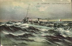 CPA Bateau Guerre Cherbourg Contre torpilleur par gros temps 