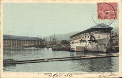 VINTAGE POSTCARD Bateau Toulon War the old men let us bridge military