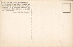VINTAGE POSTCARD Patio off Little theater MR. H Hobbs Old New Orleans Theater