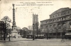 CPA Paris Le theatre Place du Chatelet Theatre Sarah Bernhardt et tour St Jacques 