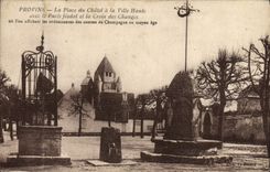 VINTAGE POSTCARD Layered branches the Place of Chatel at the High City with the feudal well and the Cross of the Exchanges