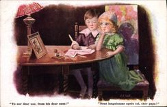 CPA Illustrateur Enfants Nous languissons apres toi cher papa 