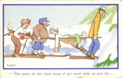 VINTAGE POSTCARD Winter sports Ski Lelly Illustrator