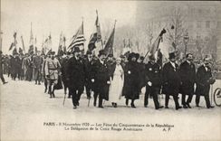 VINTAGE POSTCARD Militaria Paris November 11th, 1920 festivals of the fiftieth anniversary of the Republic Delegation of the American Red Cross